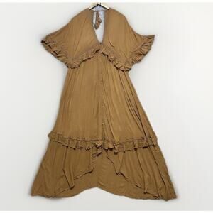Free People Paradiso Endless Summer Maxi Dress Womens L Camel Brown Tiered Boho